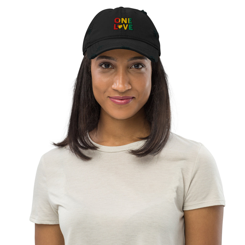 One Love front and back print Distressed Dad Hat - ThatBoutqiueStore