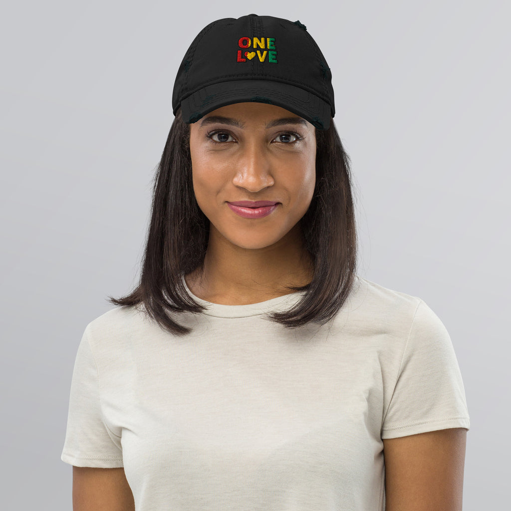 One Love front and back print Distressed Dad Hat - ThatBoutqiueStore
