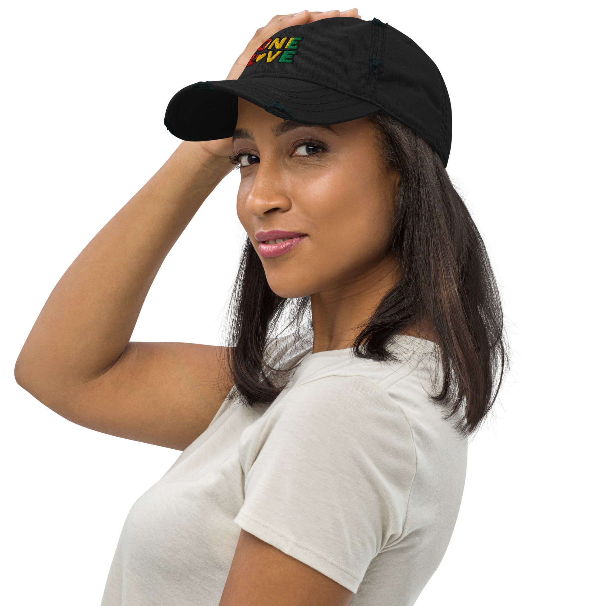 One Love front and back print Distressed Dad Hat - ThatBoutqiueStore