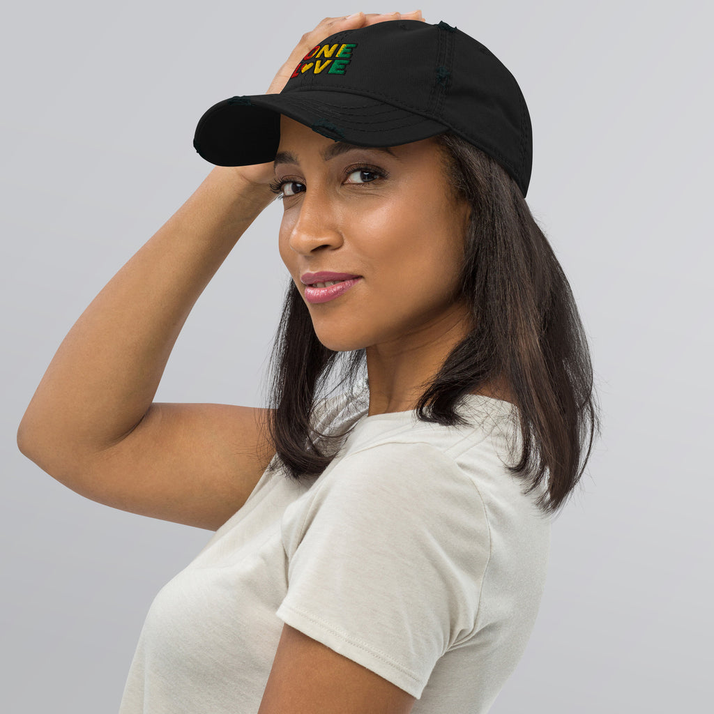 One Love front and back print Distressed Dad Hat - ThatBoutqiueStore