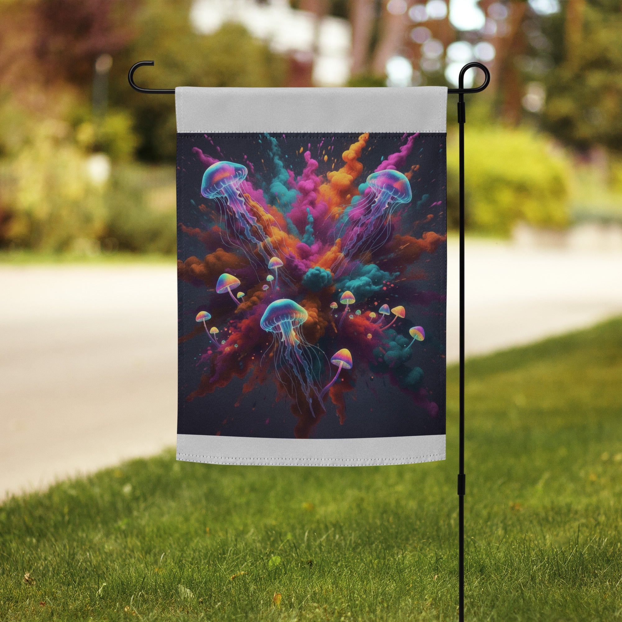 Colorful Smoke with Jellyfish and Mushrooms Garden flag - ThatBoutqiueStore