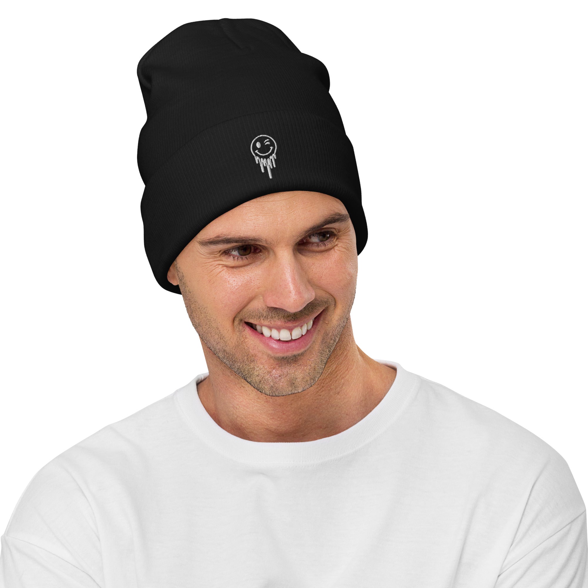 Happy Melt Embroidered Beanie — Black - ThatBoutqiueStore
