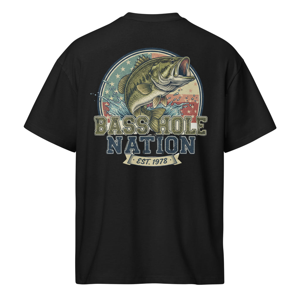 BassHole Nation on back Big Bass on front Men’s box tee - ThatBoutqiueStore