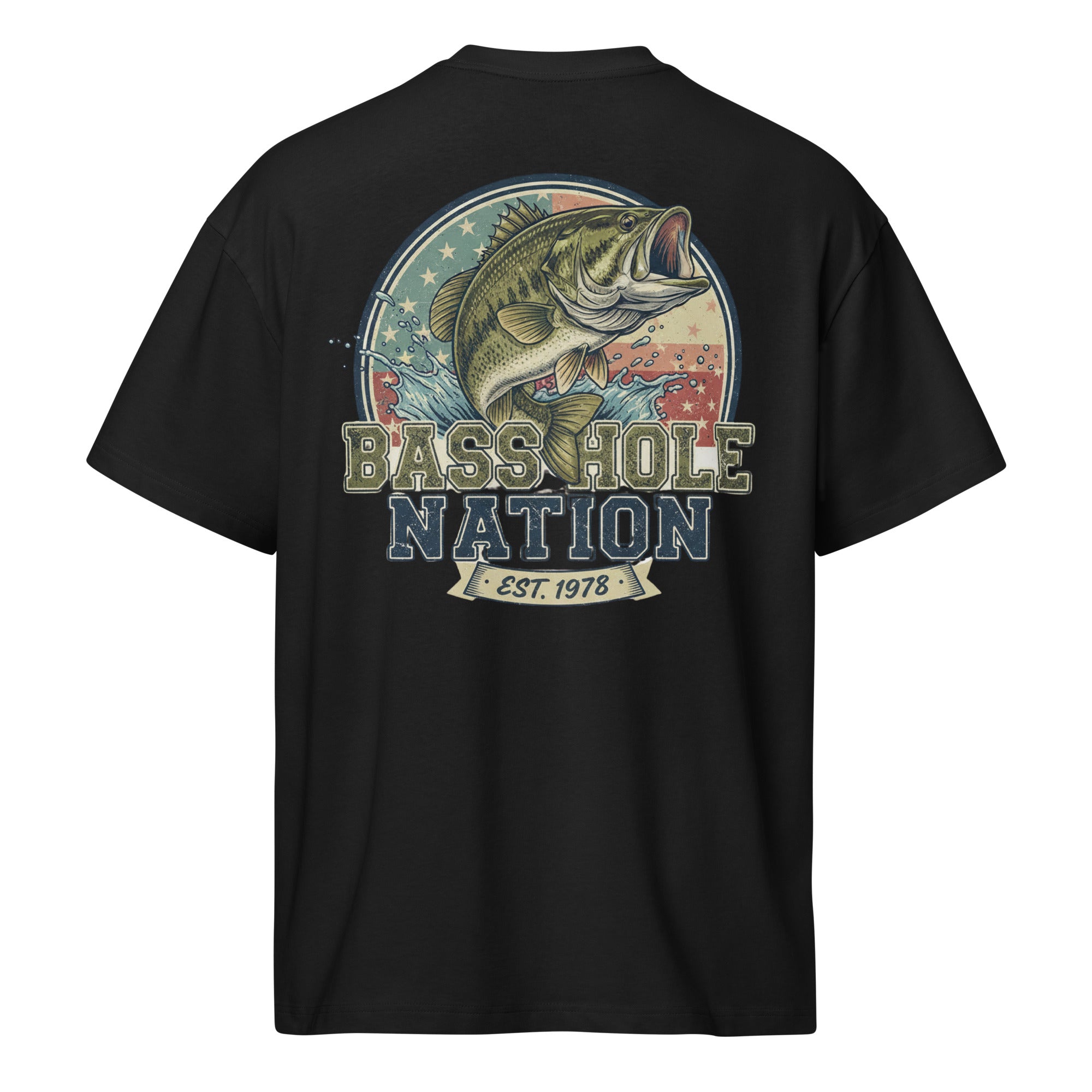 BassHole Nation on back Big Bass on front Men’s box tee - ThatBoutqiueStore