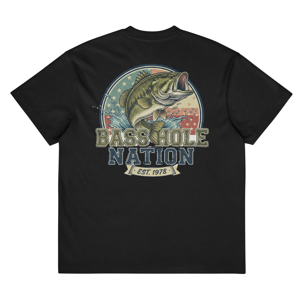 BassHole Nation on back Big Bass on front Men’s box tee - ThatBoutqiueStore