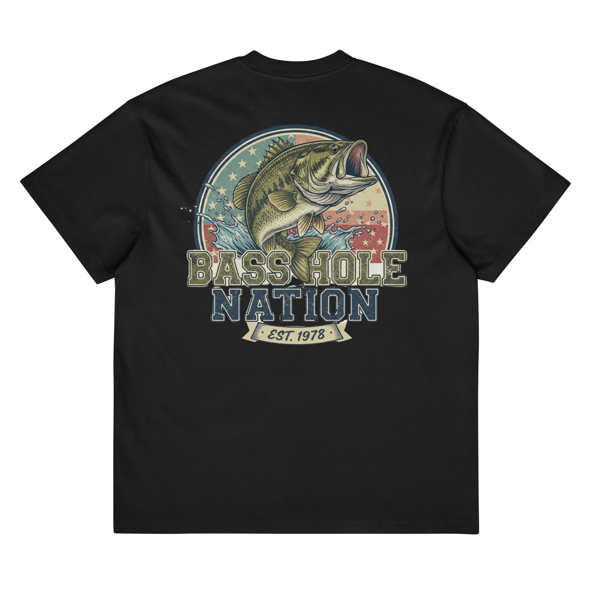 BassHole Nation on back Big Bass on front Men’s box tee - ThatBoutqiueStore