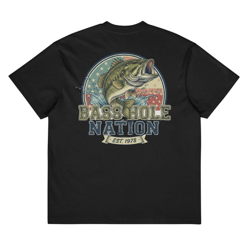 BassHole Nation on back Big Bass on front Men’s box tee - ThatBoutqiueStore