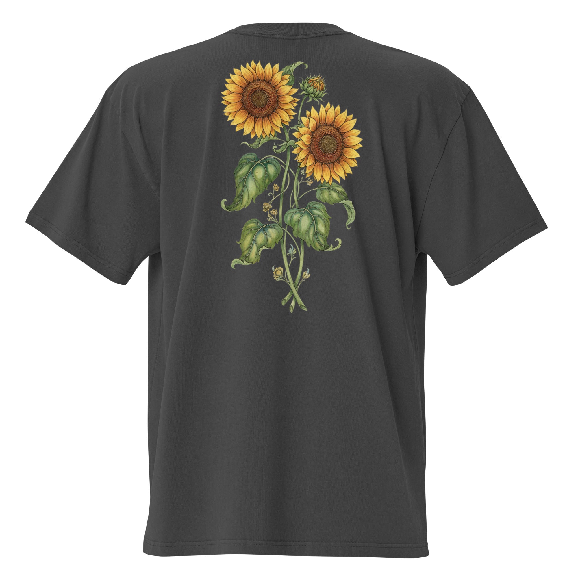 Lady G's colorful rolling smoke w/ twin sunflowers on back Oversized faded t-shirt - ThatBoutqiueStore