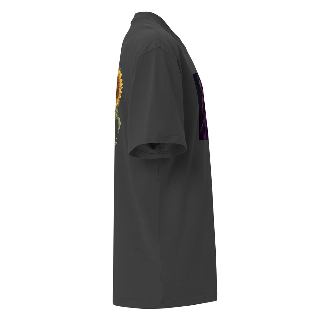Lady G's colorful rolling smoke w/ twin sunflowers on back Oversized faded t-shirt - ThatBoutqiueStore