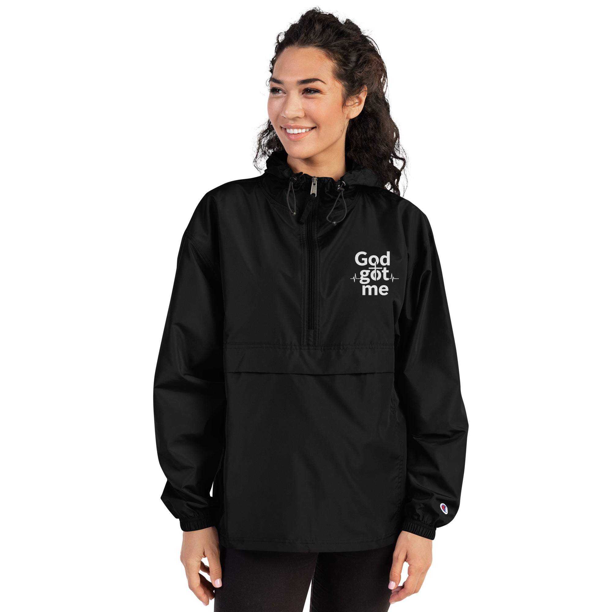 God Got Me Embroidered Champion Packable Jacket - ThatBoutqiueStore