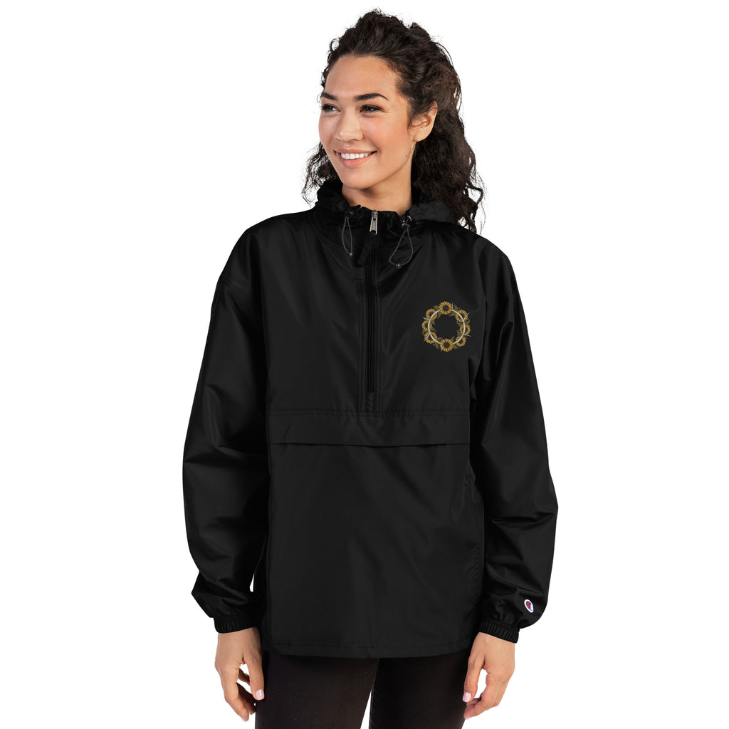 Horned Sunflower Wreath Embroidered Champion Packable Jacket - ThatBoutqiueStore