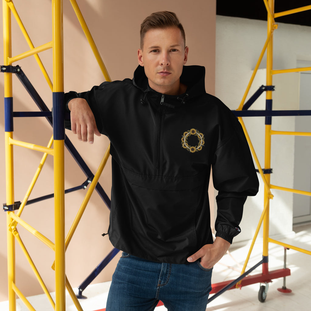 Horned Sunflower Wreath Embroidered Champion Packable Jacket - ThatBoutqiueStore