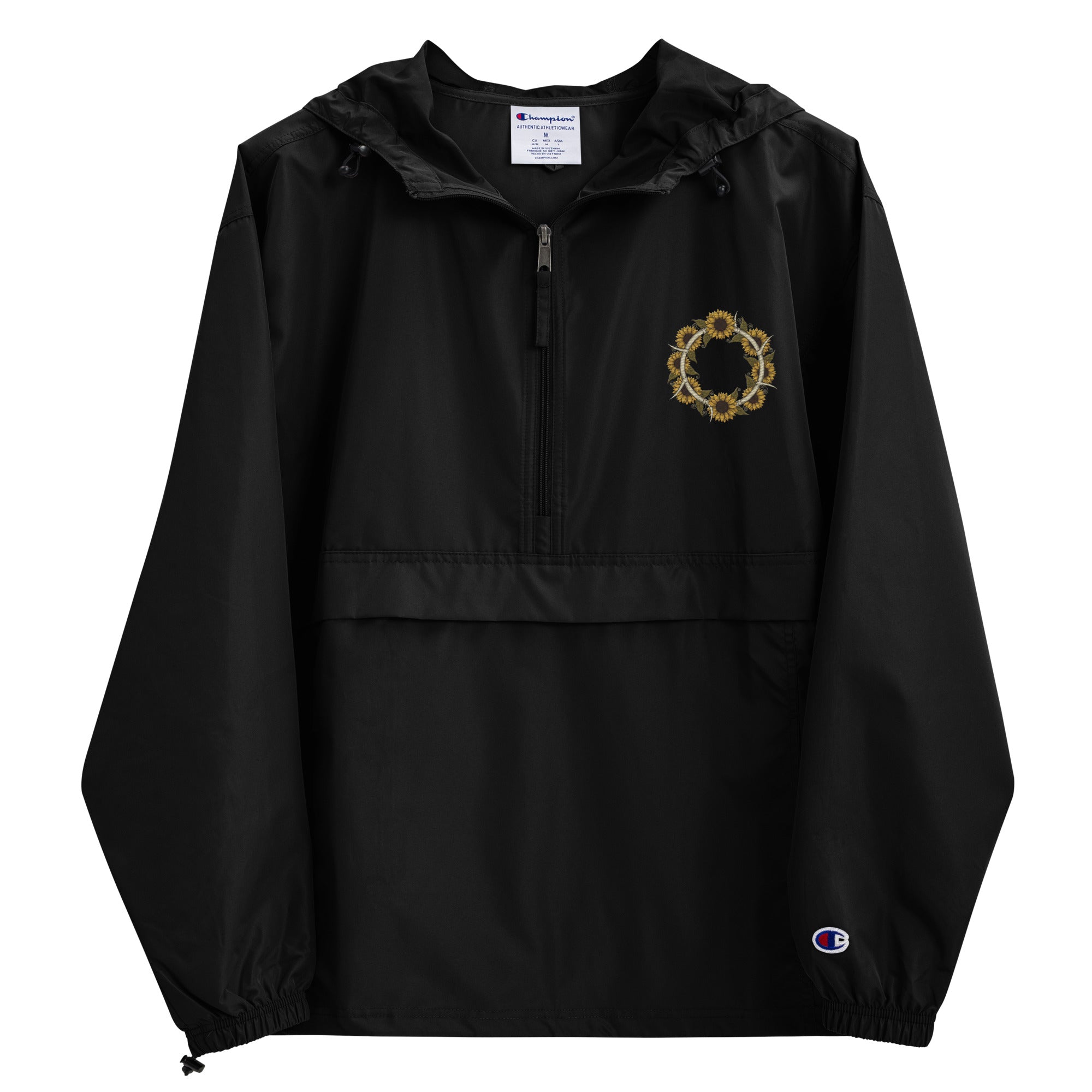 Horned Sunflower Wreath Embroidered Champion Packable Jacket - ThatBoutqiueStore