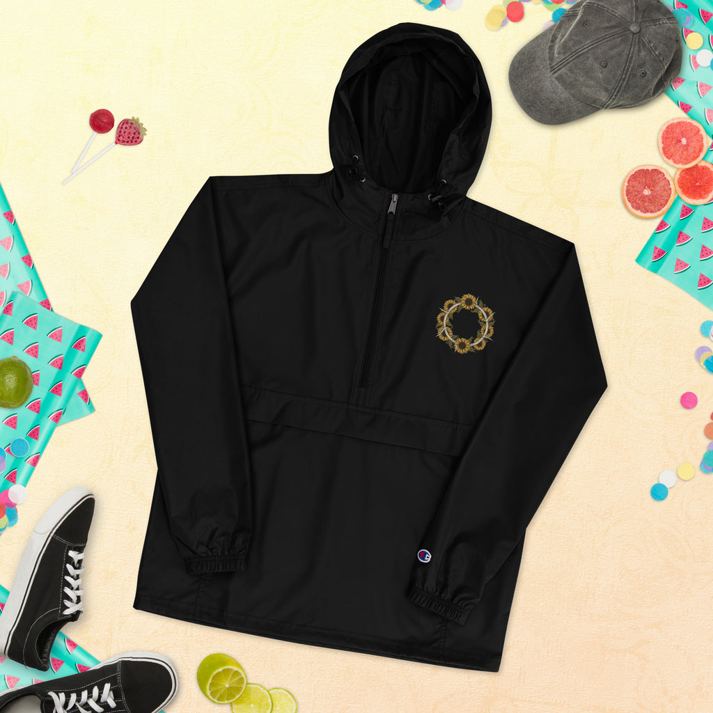 Horned Sunflower Wreath Embroidered Champion Packable Jacket - ThatBoutqiueStore