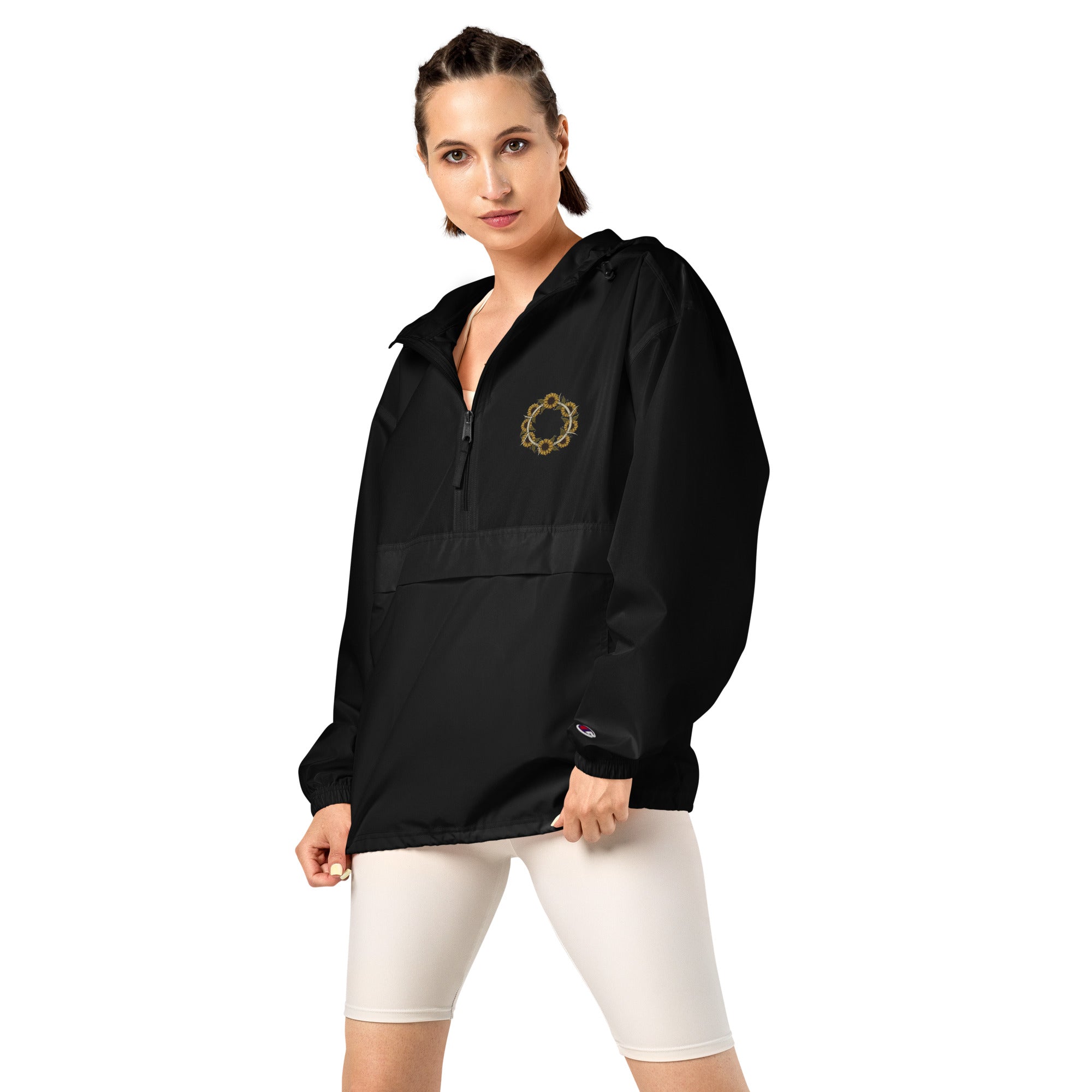 Horned Sunflower Wreath Embroidered Champion Packable Jacket - ThatBoutqiueStore