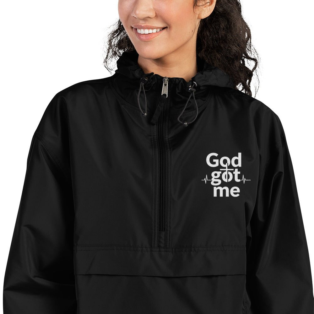 God Got Me Embroidered Champion Packable Jacket - ThatBoutqiueStore