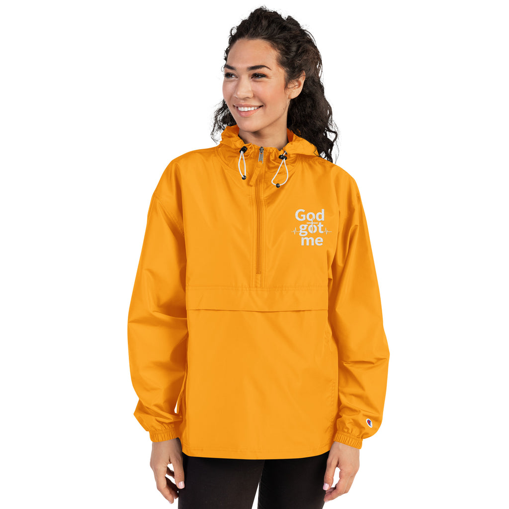 God Got Me Embroidered Champion Packable Jacket - ThatBoutqiueStore