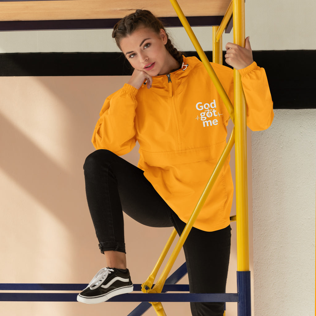 God Got Me Embroidered Champion Packable Jacket - ThatBoutqiueStore
