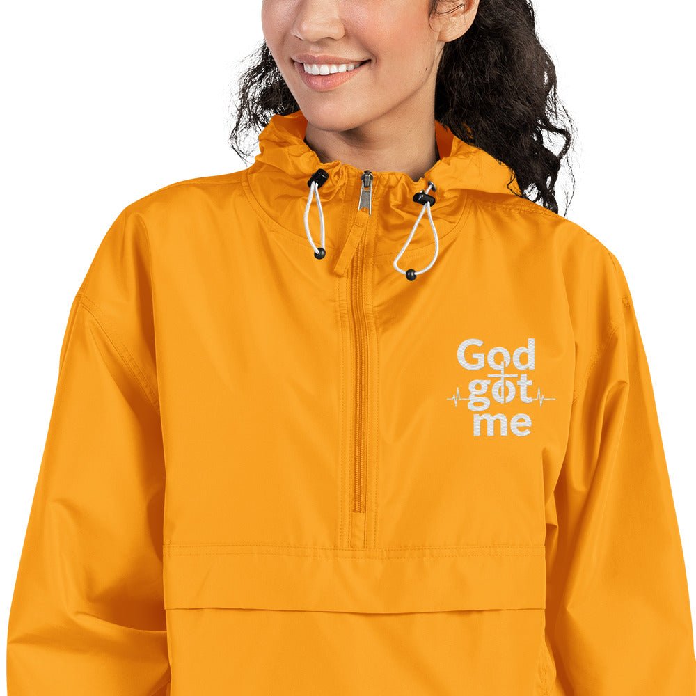 God Got Me Embroidered Champion Packable Jacket - ThatBoutqiueStore