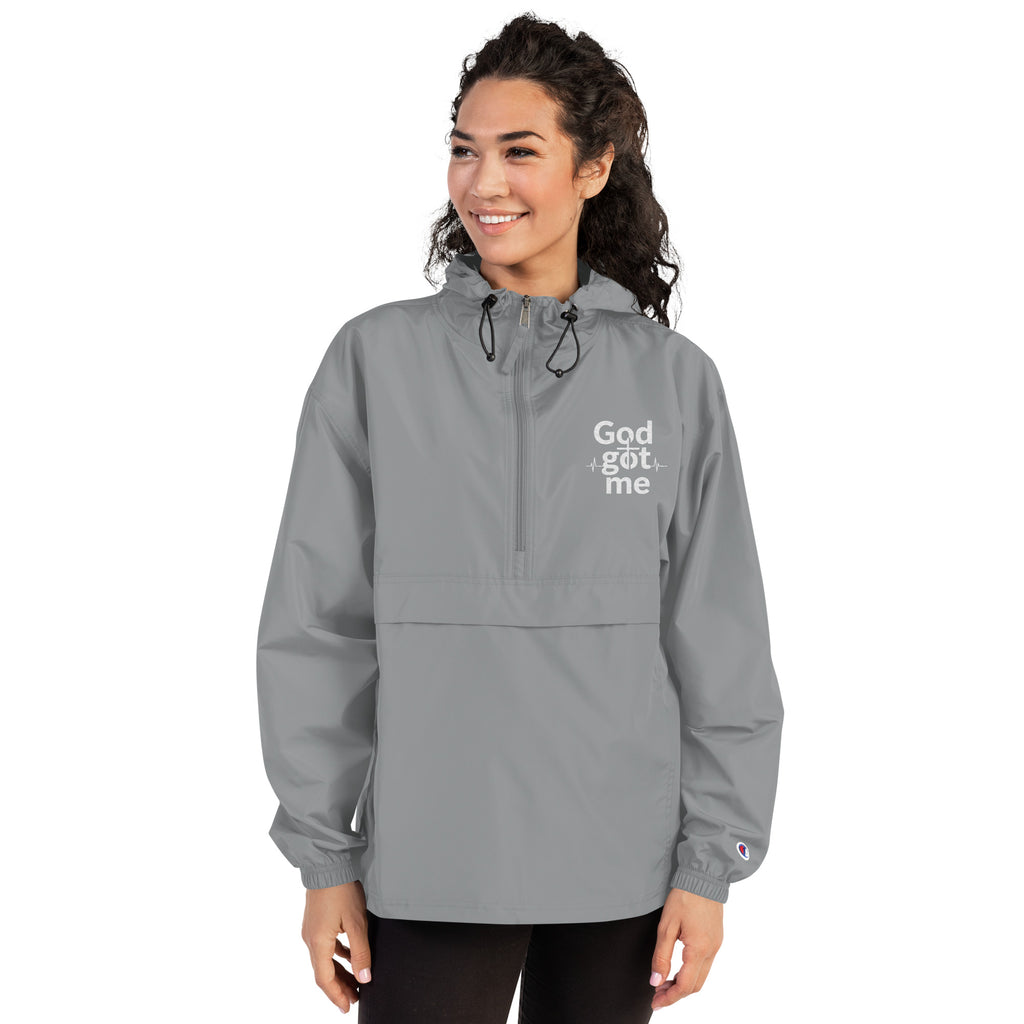 God Got Me Embroidered Champion Packable Jacket - ThatBoutqiueStore