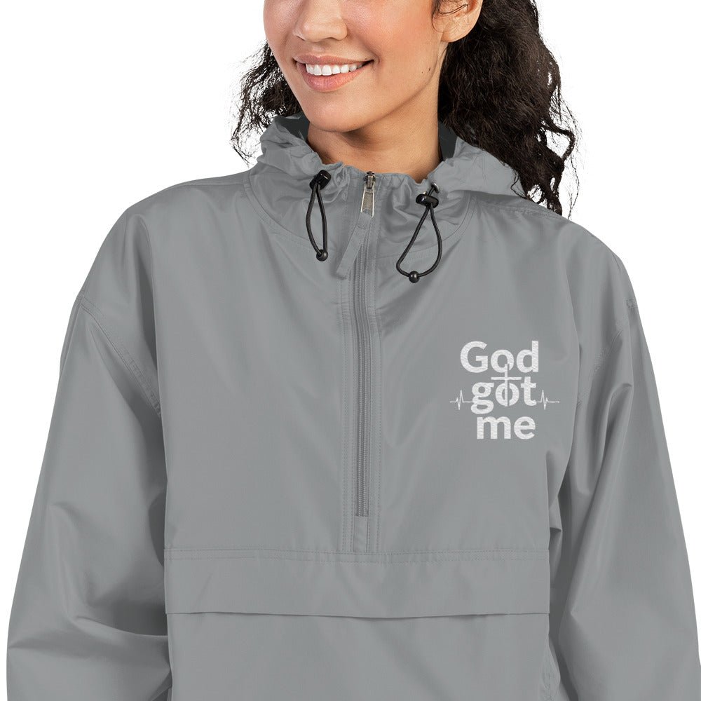 God Got Me Embroidered Champion Packable Jacket - ThatBoutqiueStore