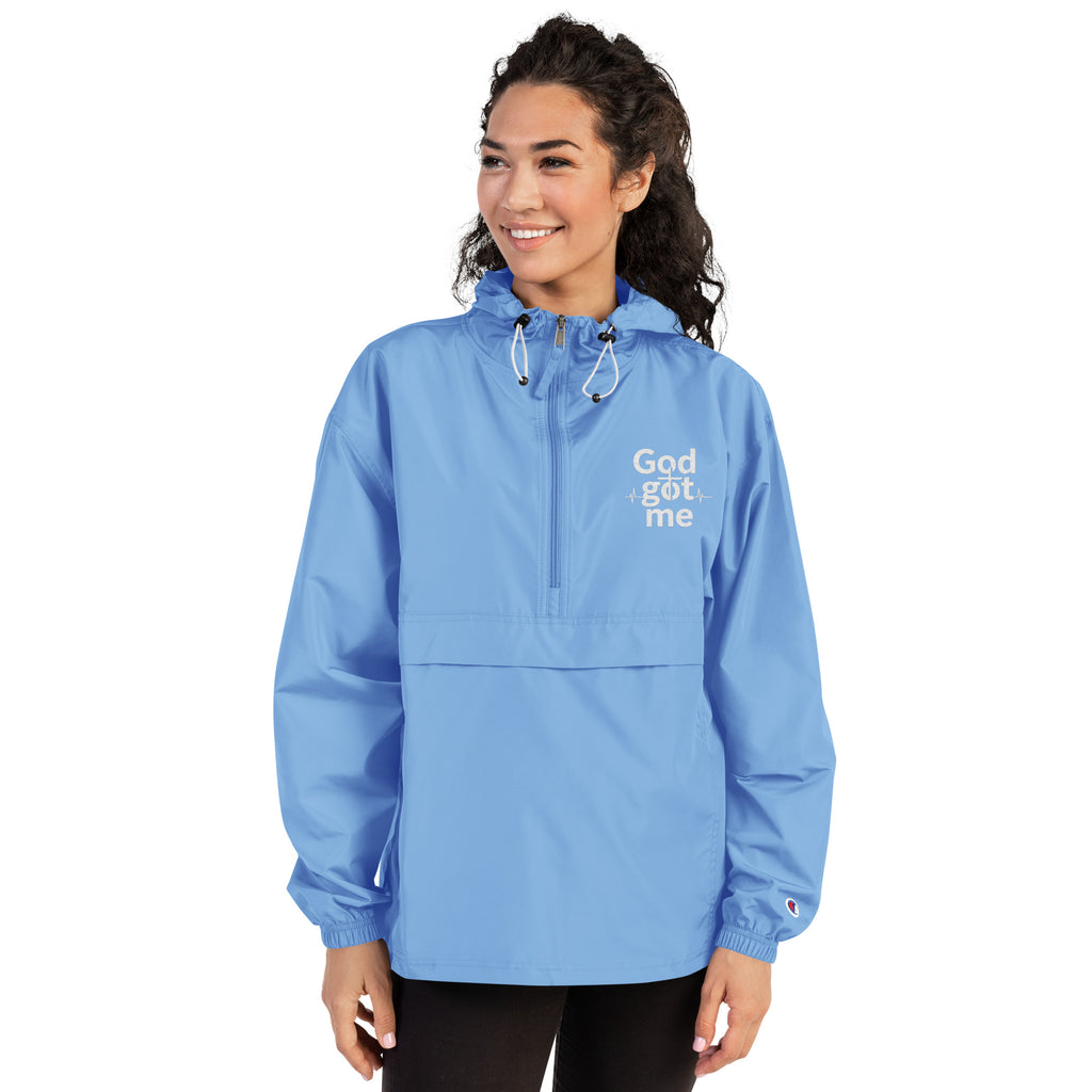 God Got Me Embroidered Champion Packable Jacket - ThatBoutqiueStore