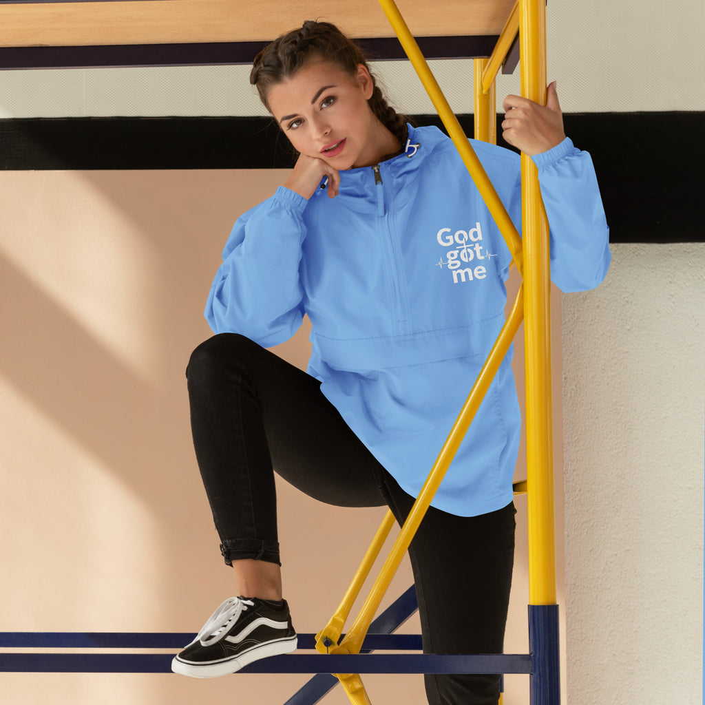 God Got Me Embroidered Champion Packable Jacket - ThatBoutqiueStore