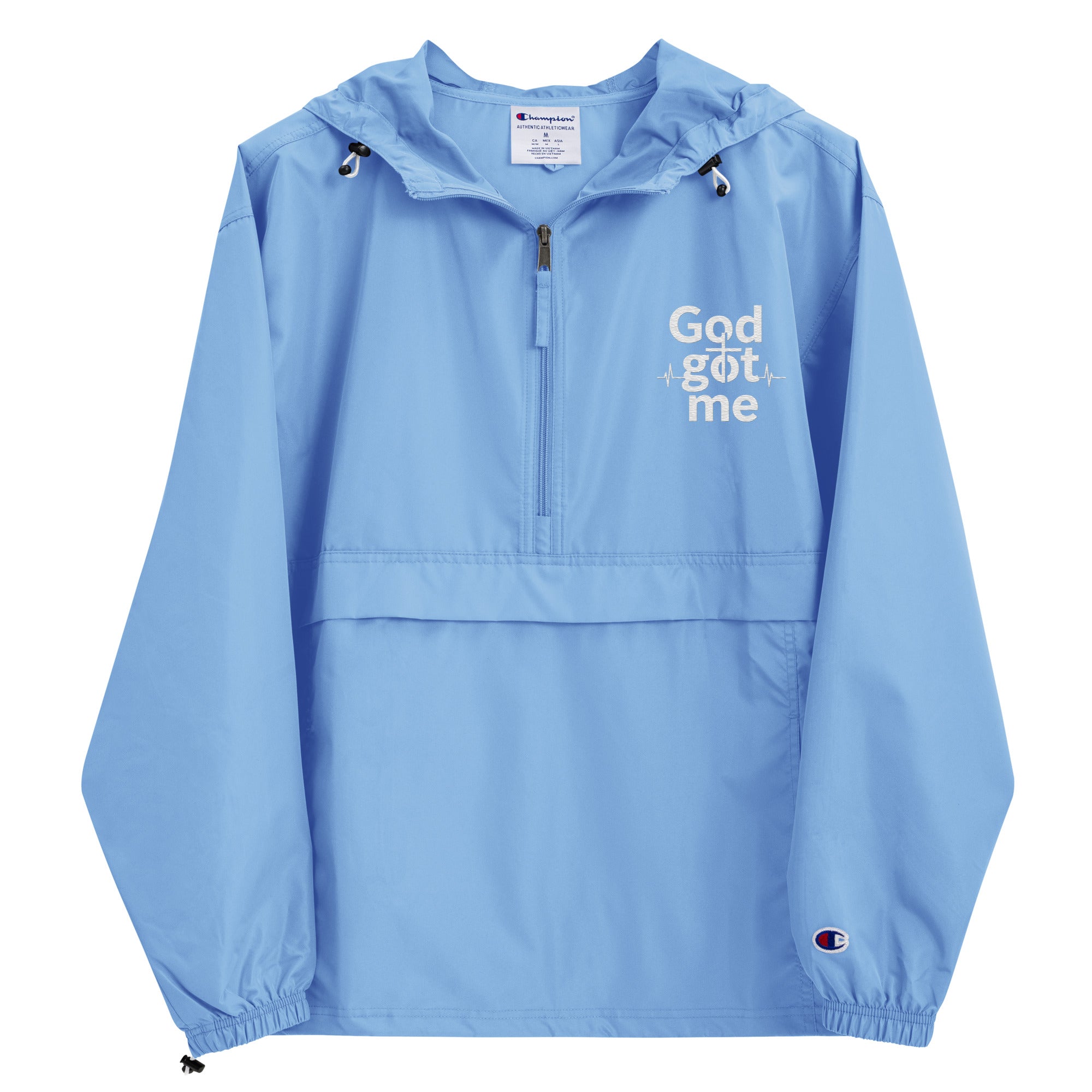 God Got Me Embroidered Champion Packable Jacket - ThatBoutqiueStore