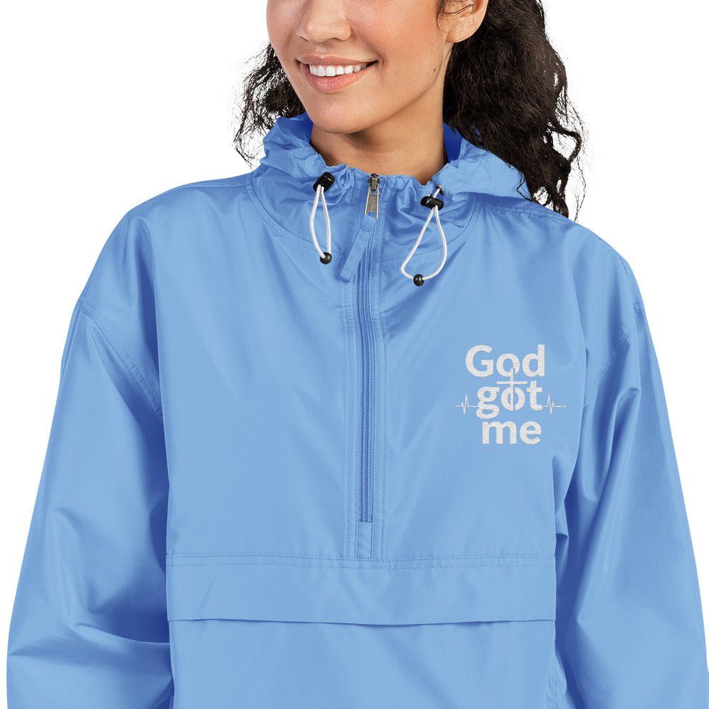 God Got Me Embroidered Champion Packable Jacket - ThatBoutqiueStore