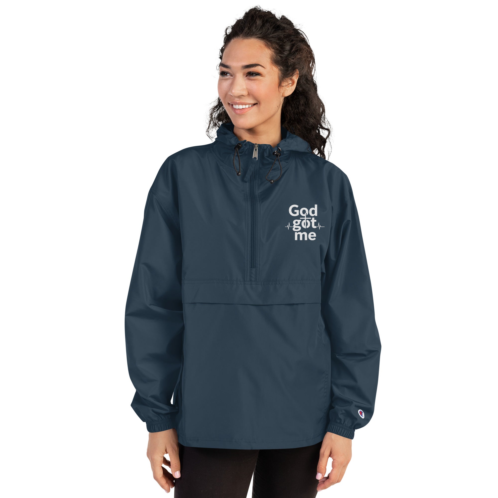 God Got Me Embroidered Champion Packable Jacket - ThatBoutqiueStore