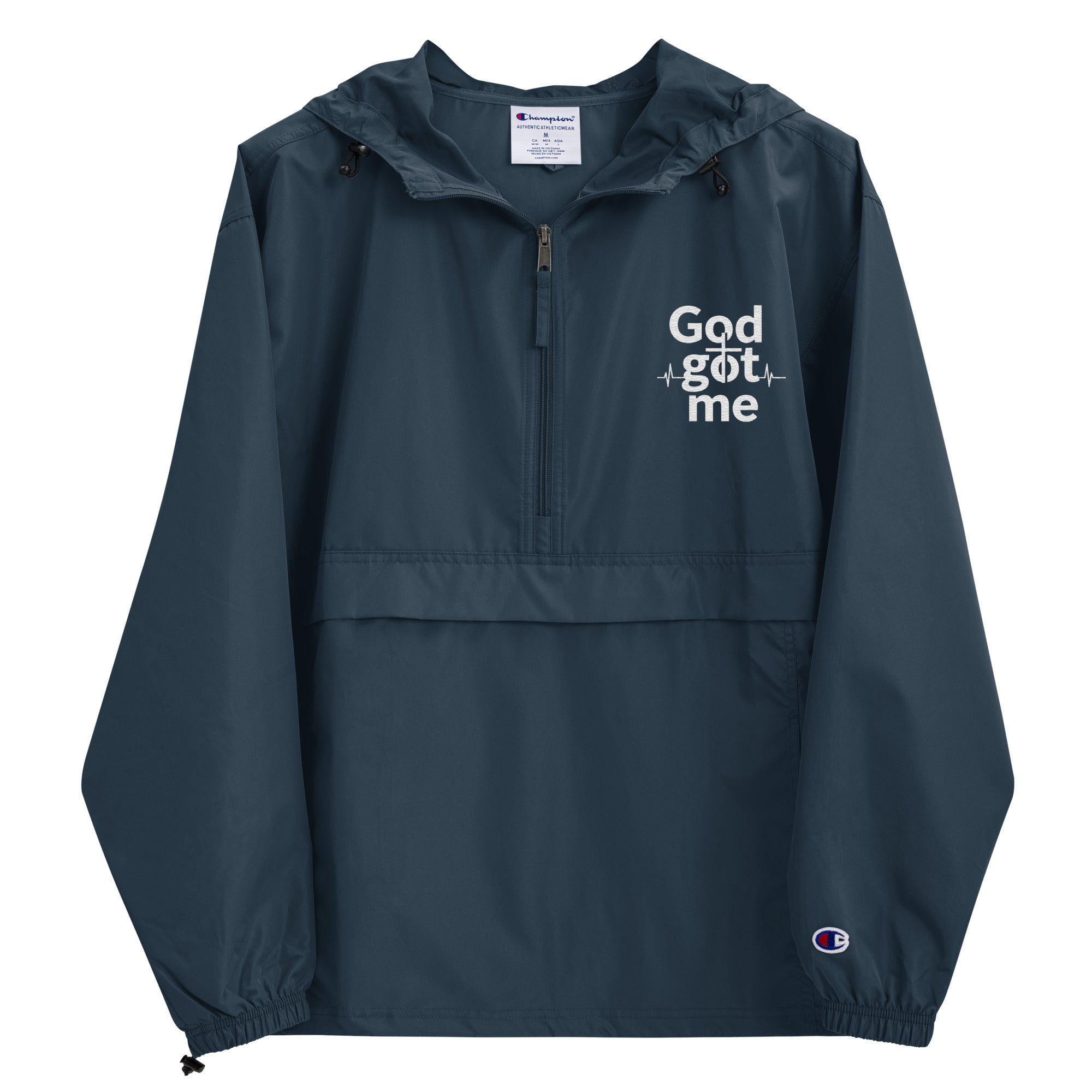 God Got Me Embroidered Champion Packable Jacket - ThatBoutqiueStore