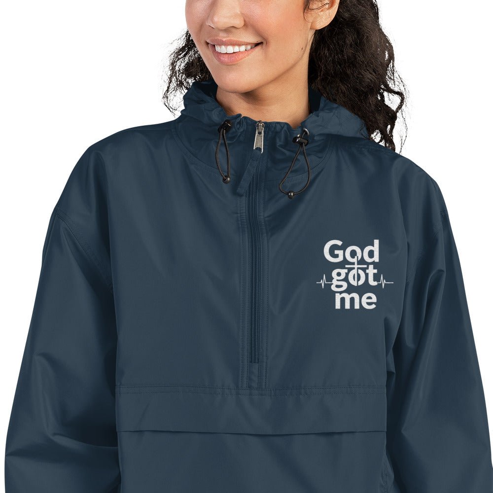 God Got Me Embroidered Champion Packable Jacket - ThatBoutqiueStore