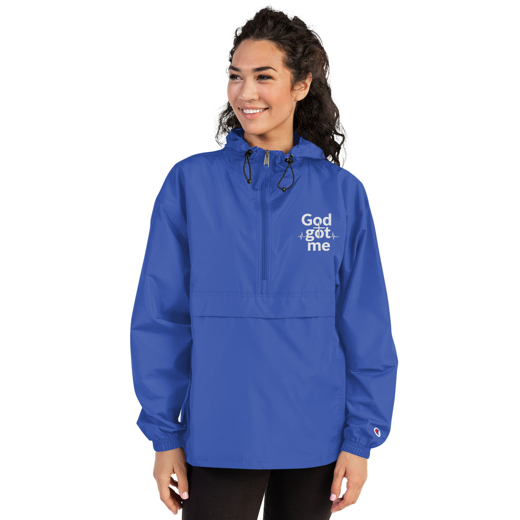 God Got Me Embroidered Champion Packable Jacket - ThatBoutqiueStore