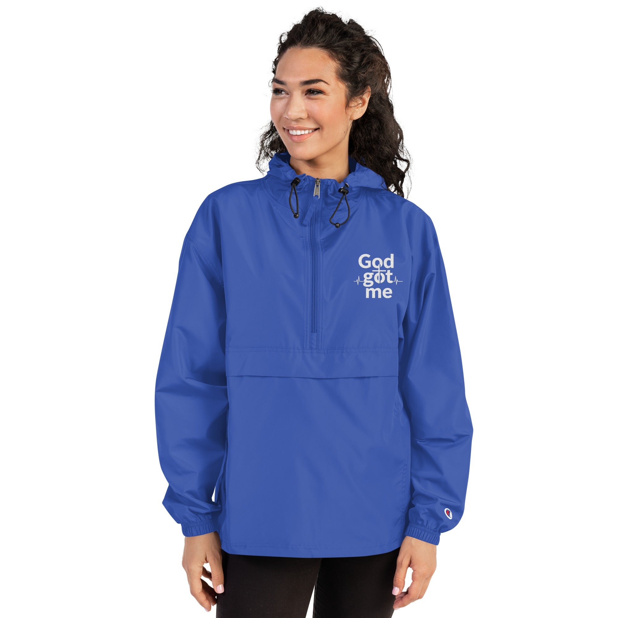 God Got Me Embroidered Champion Packable Jacket - ThatBoutqiueStore