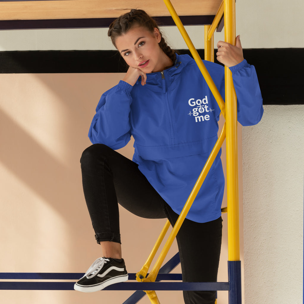 God Got Me Embroidered Champion Packable Jacket - ThatBoutqiueStore