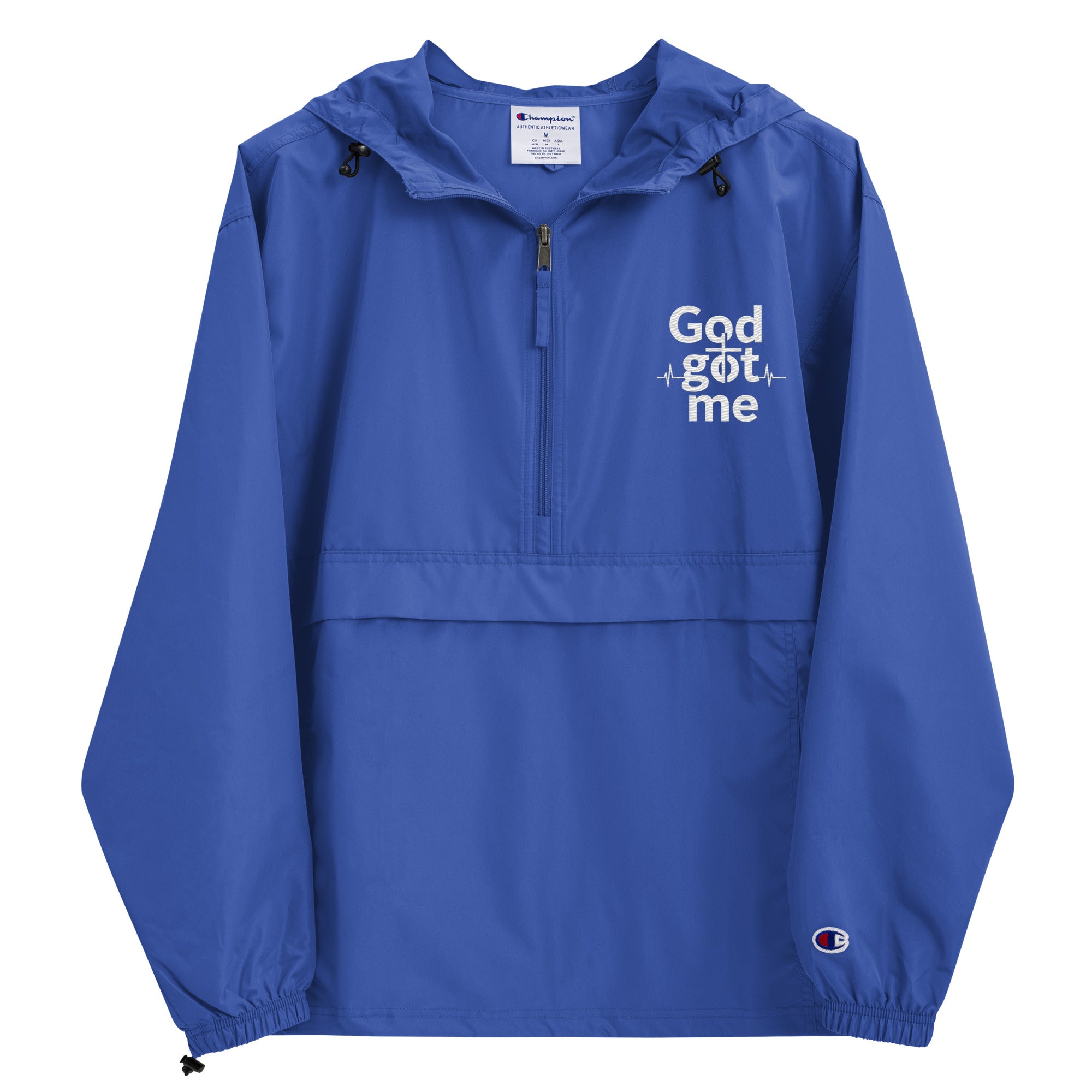 God Got Me Embroidered Champion Packable Jacket - ThatBoutqiueStore