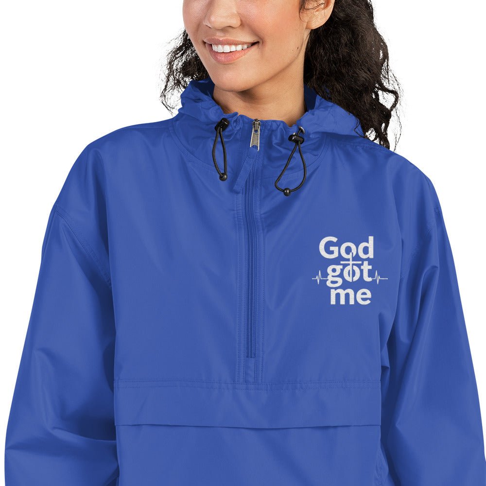God Got Me Embroidered Champion Packable Jacket - ThatBoutqiueStore