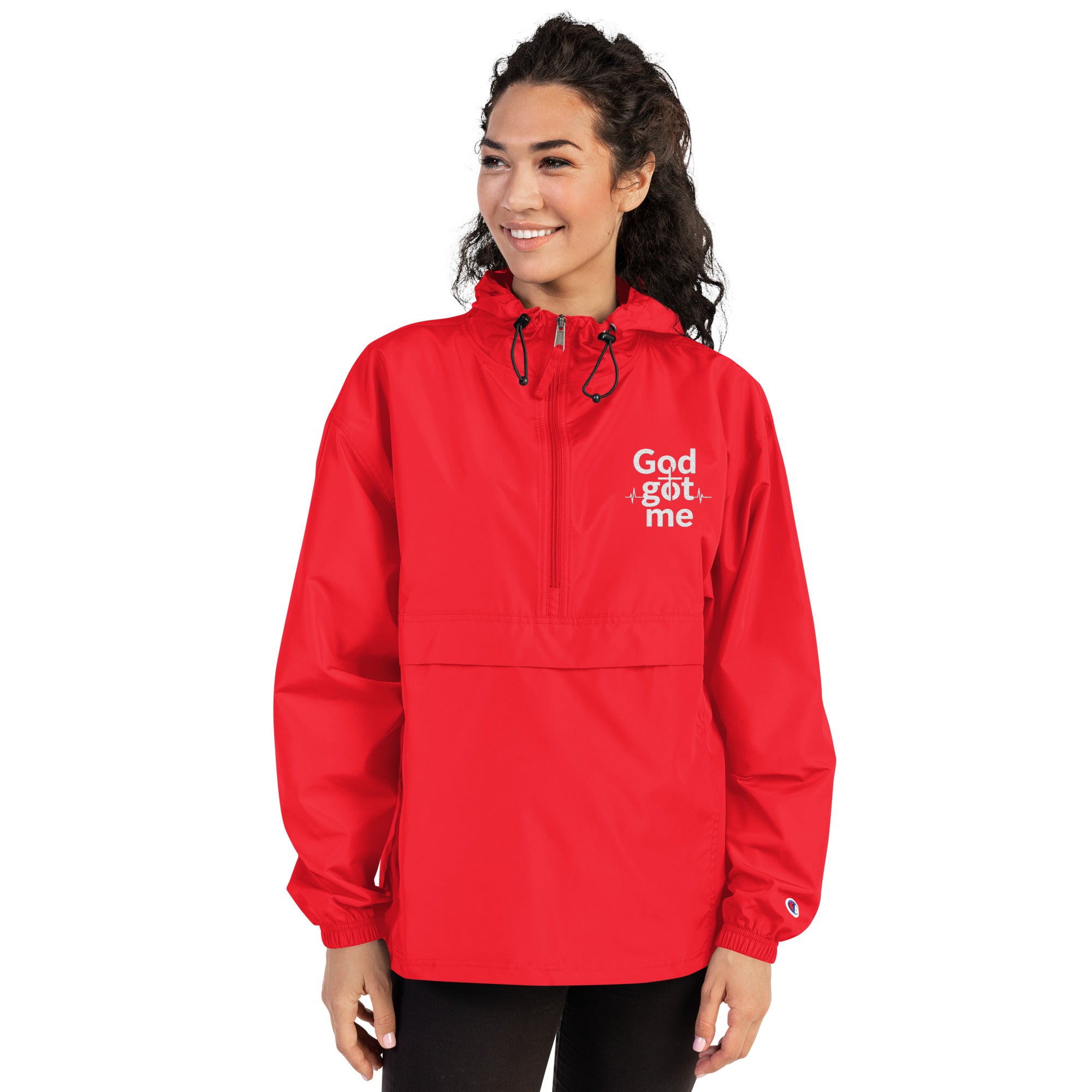 God Got Me Embroidered Champion Packable Jacket - ThatBoutqiueStore