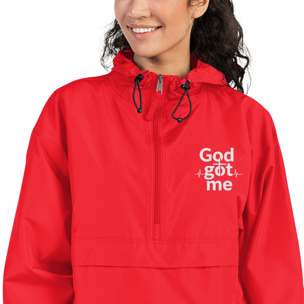God Got Me Embroidered Champion Packable Jacket - ThatBoutqiueStore