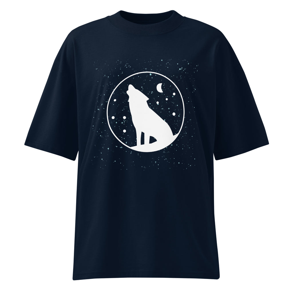 Howling Wolf Under the Stars Unisex organic oversized high neck t-shirt - ThatBoutqiueStore
