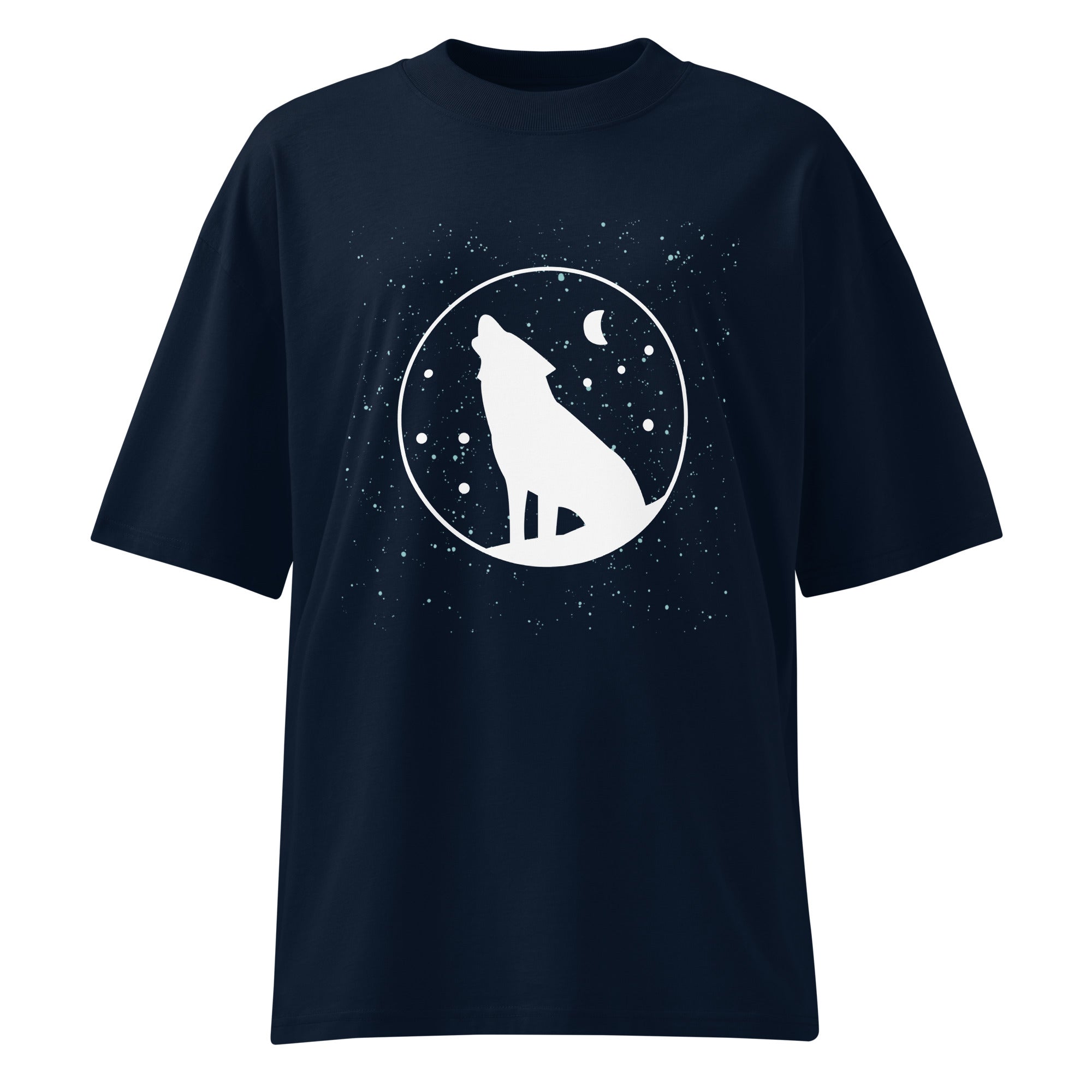 Howling Wolf Under the Stars Unisex organic oversized high neck t-shirt - ThatBoutqiueStore