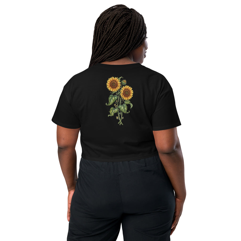 Lady G's with colorful rolling smoke and Twin Sunflowers on bk Women’s crop top - ThatBoutqiueStore