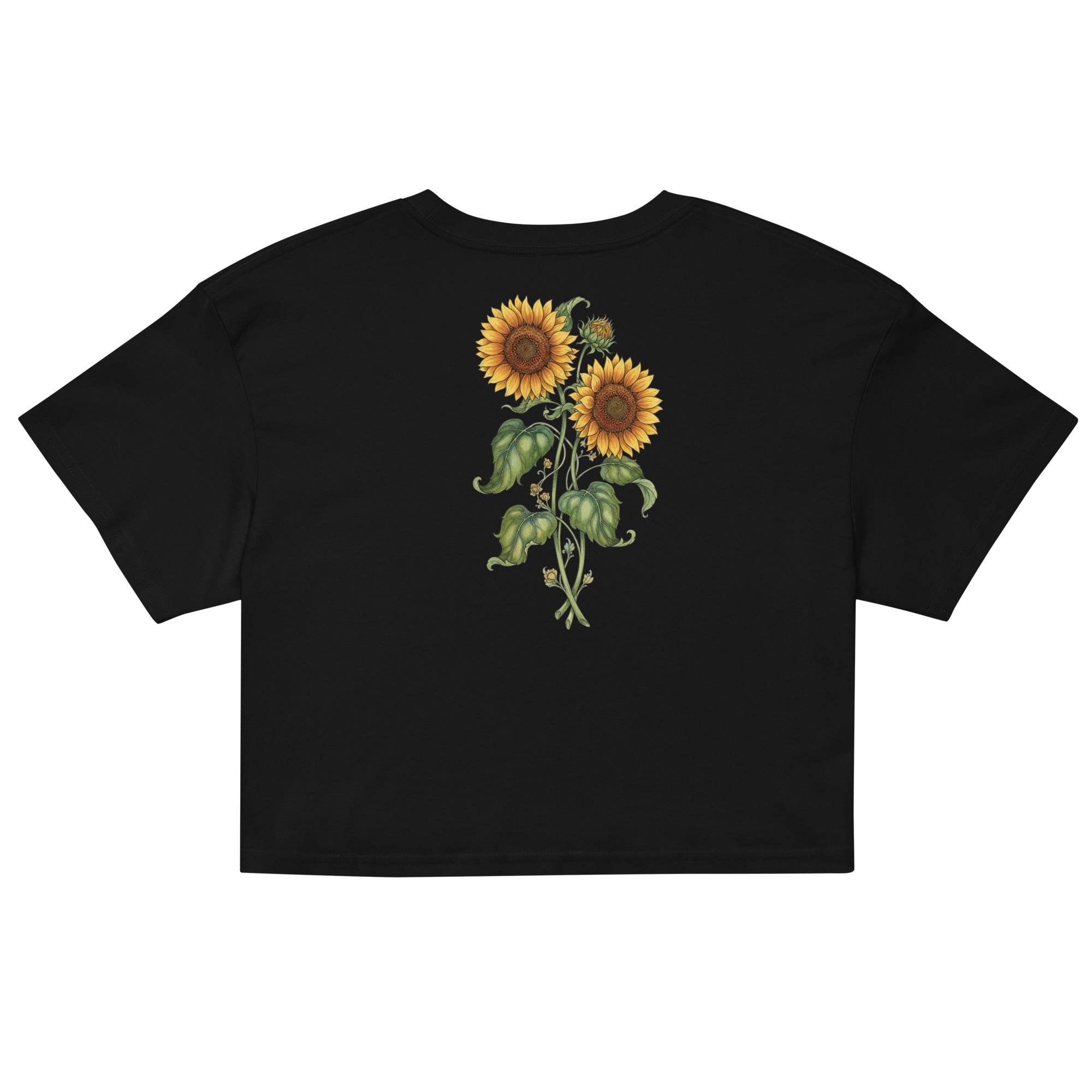 Lady G's with colorful rolling smoke and Twin Sunflowers on bk Women’s crop top - ThatBoutqiueStore