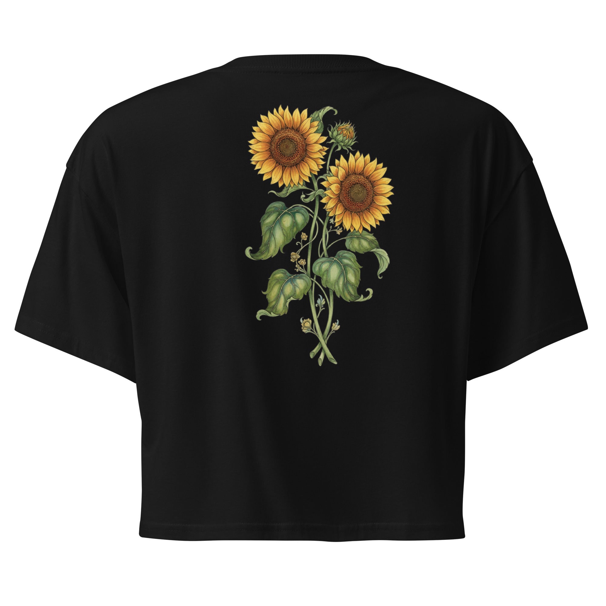 Lady G's with colorful rolling smoke and Twin Sunflowers on bk Women’s crop top - ThatBoutqiueStore