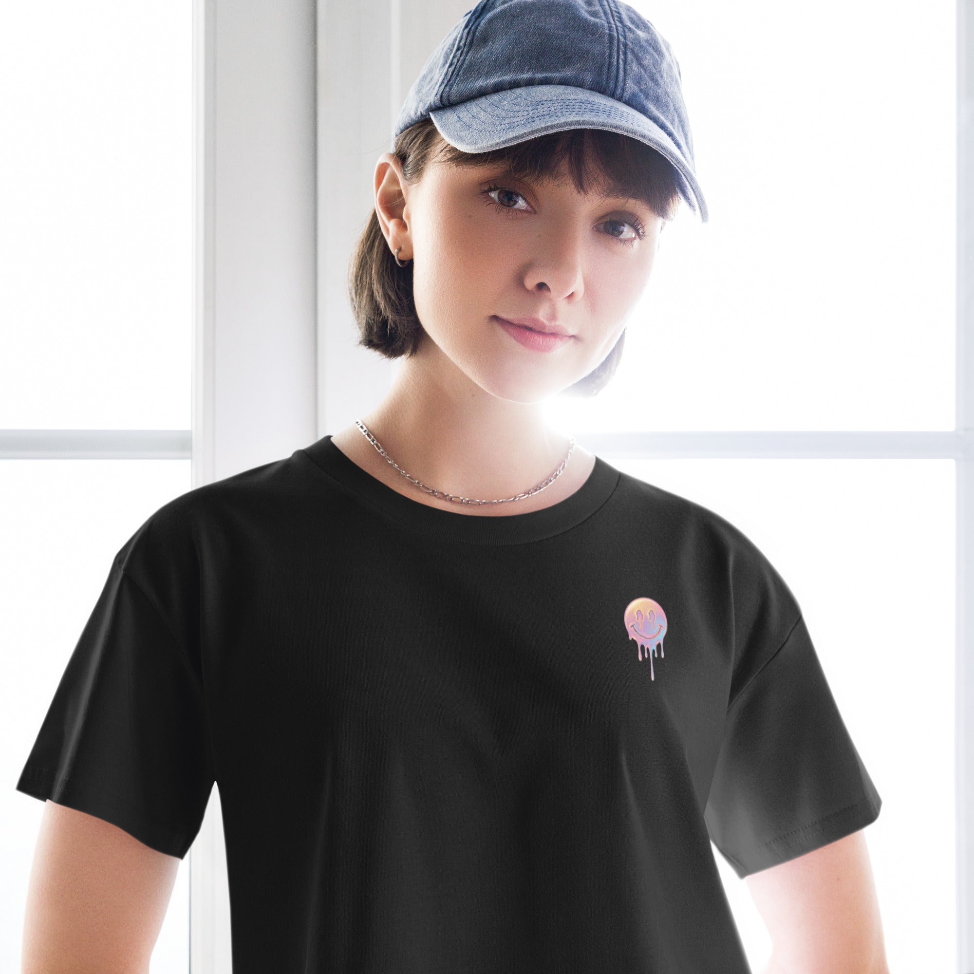 Small Print Mellow Smiley Women’s crop top - ThatBoutqiueStore