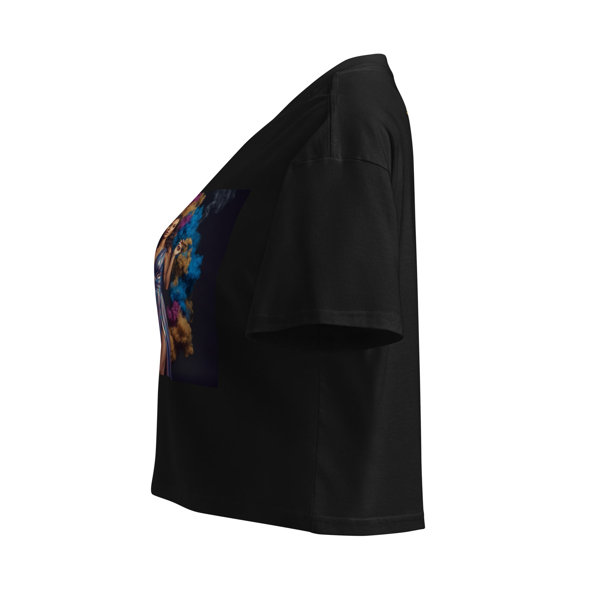 Lady G's with colorful rolling smoke and Twin Sunflowers on bk Women’s crop top - ThatBoutqiueStore
