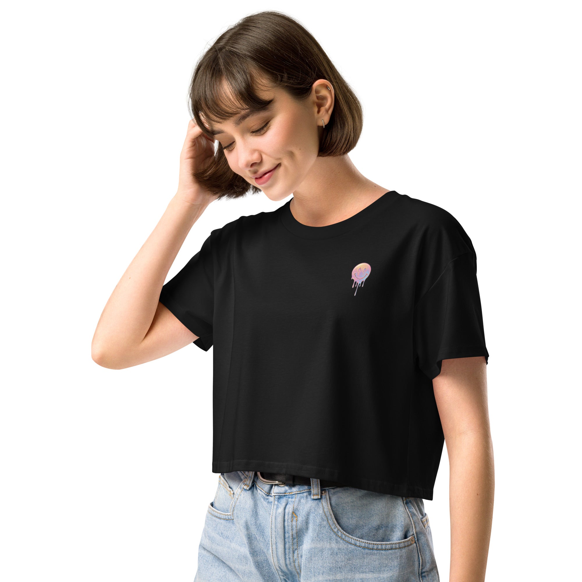 Small Print Mellow Smiley Women’s crop top - ThatBoutqiueStore