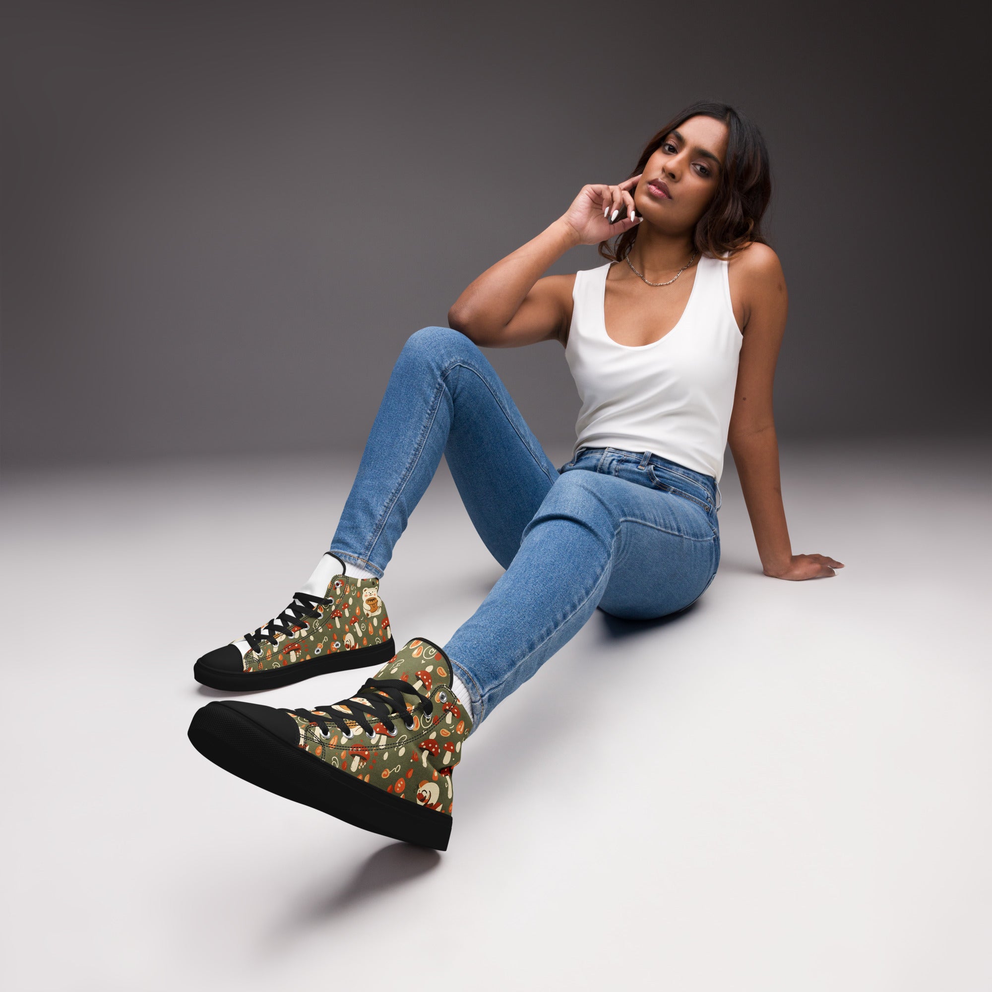 Honey Bears and Mushrooms Women’s high top canvas shoes - ThatBoutqiueStore