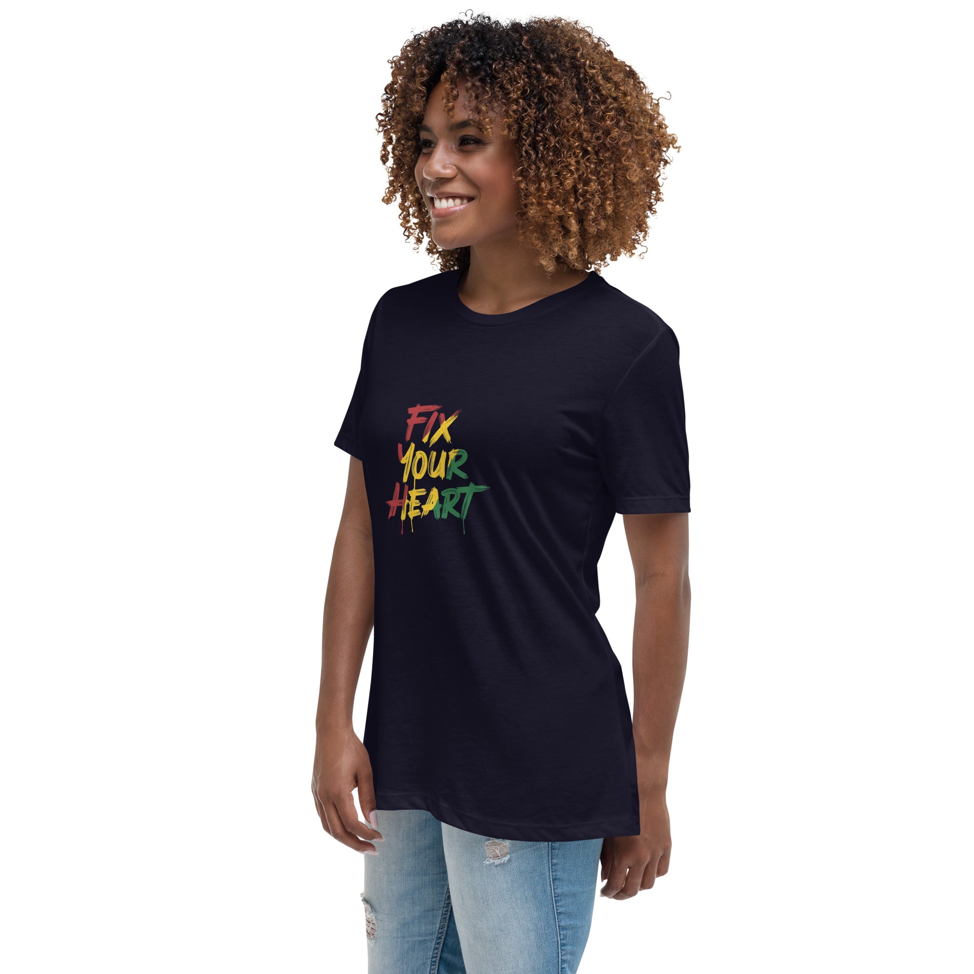 Fix Your Heart Green, Yellow and Red Drip Handprint Women's Relaxed T-Shirt - ThatBoutqiueStore