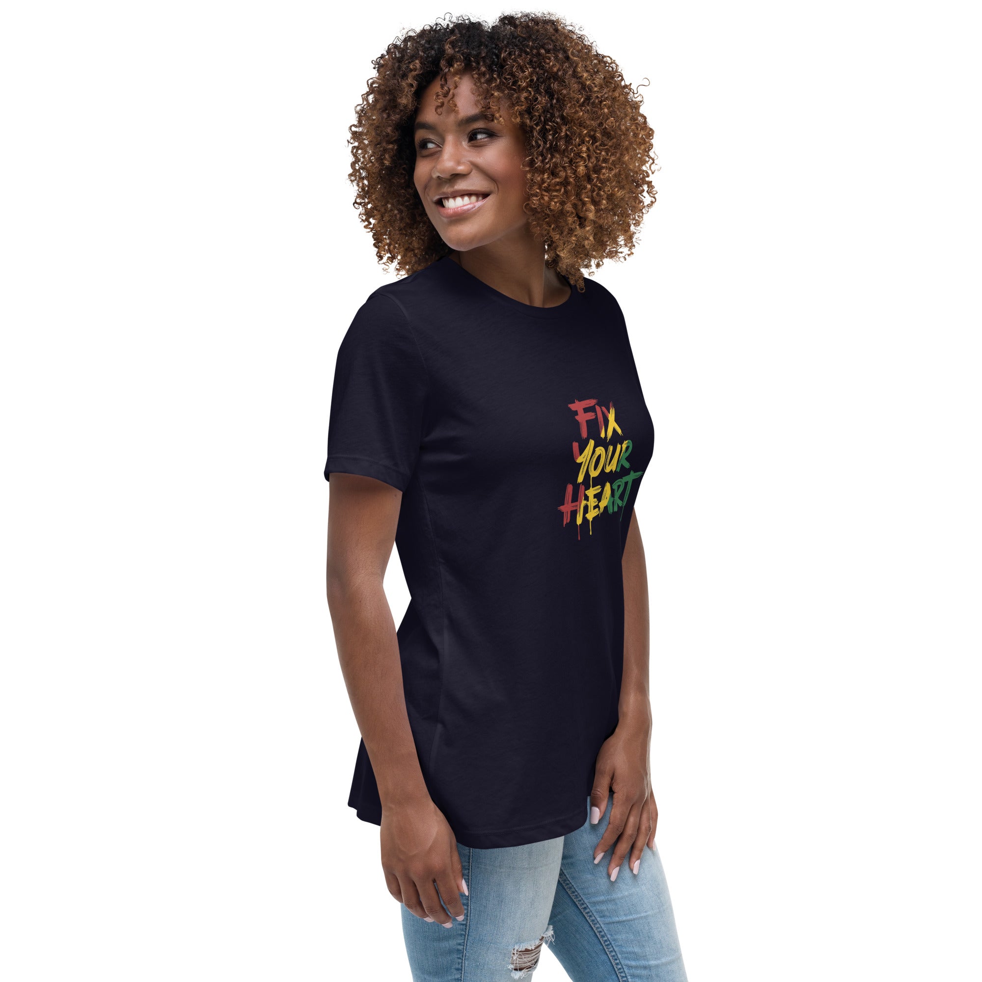 Fix Your Heart Green, Yellow and Red Drip Handprint Women's Relaxed T-Shirt - ThatBoutqiueStore